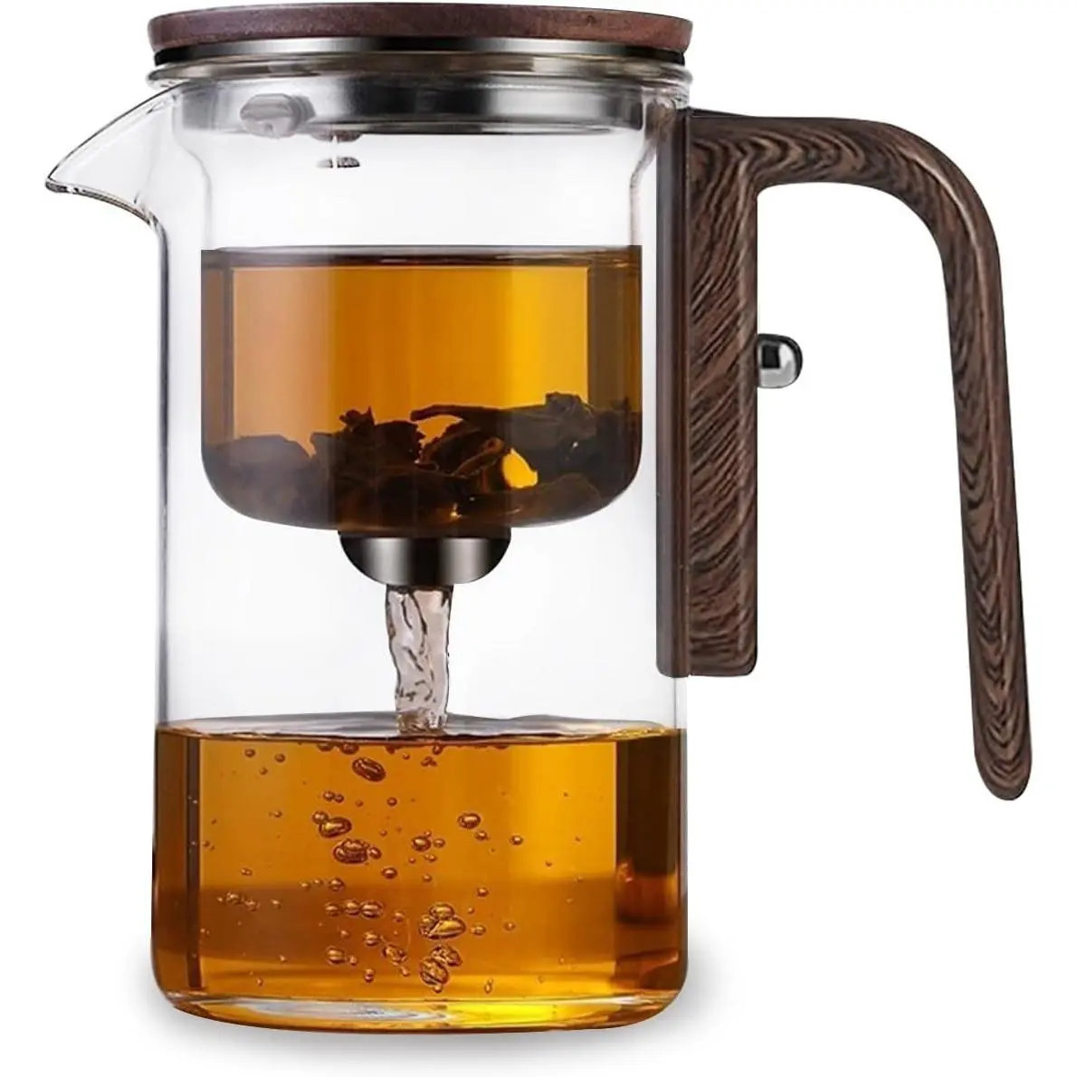 Enchanti  Pot with Infusers for Loose , 800ml/27.1oz Magic Teapot Infuser Pot, Water Separation Glass Teapot with Wooden Handle