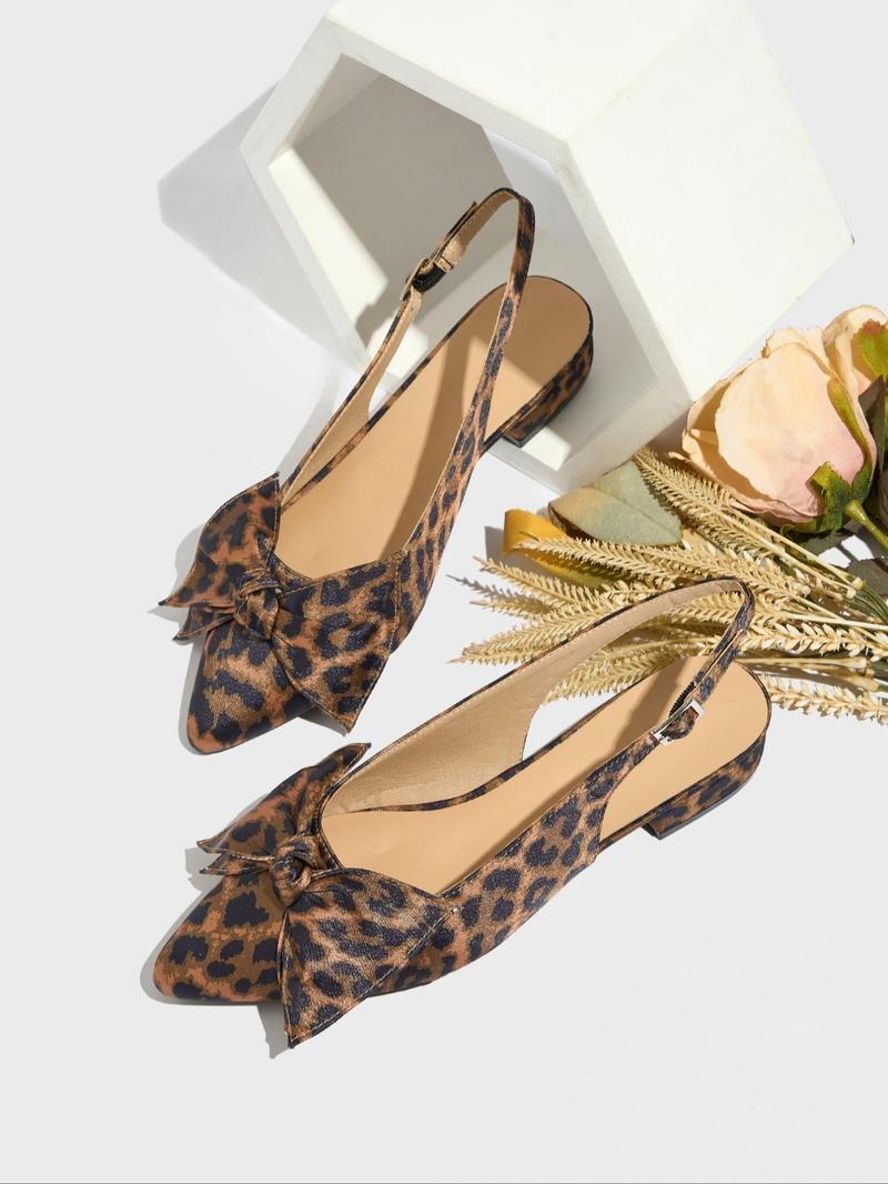 Fashion Leopard Print Bow Decorated Heeled Sandals, Elegant Pointed Toe High Heel Sandals for Women, Casual Versatile Shoes for Daily Wear, Fashionable Slingback Sandals