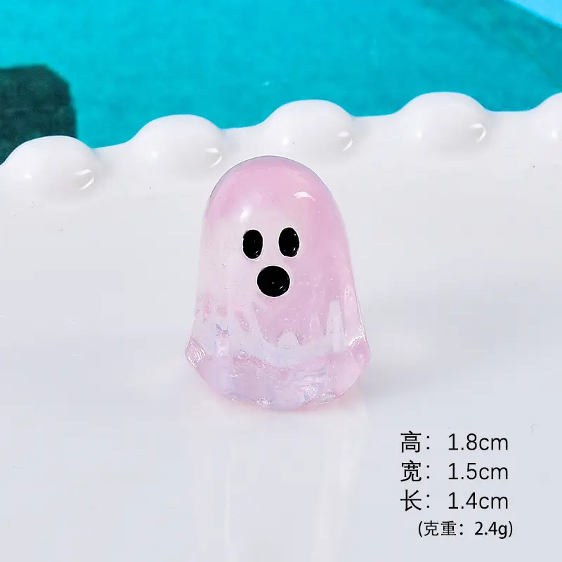 Glow In Dark Little Ghost Resin Mini Beads, Halloween DIY Micro Landscape Tabletop Decor Figurines, 2Pcs Random Color