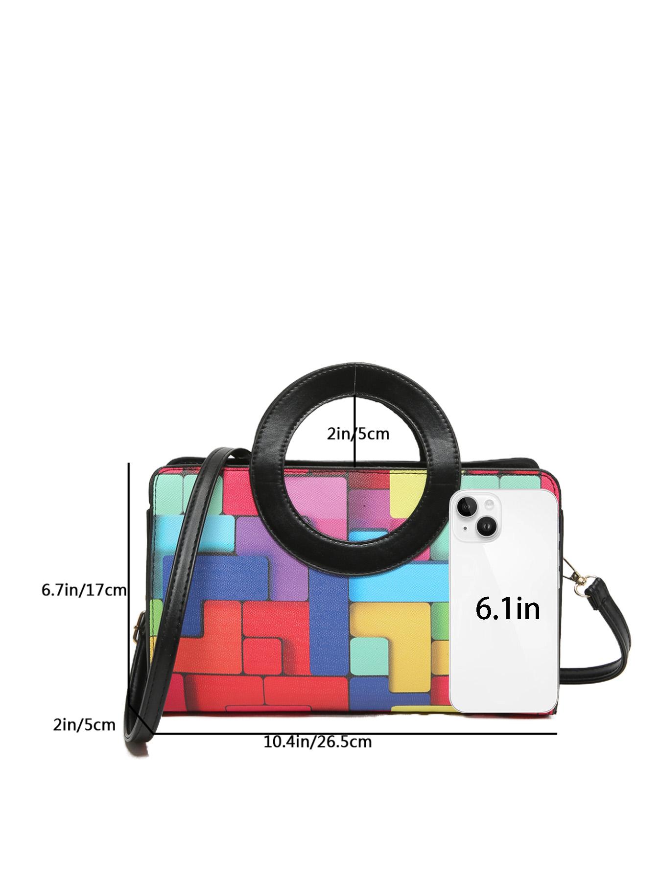 Valentine's Day Ladies' Handbags, Fashionable Retro Color-Blocked Design, Ideal for Commuting, Shopping, Dating & Parties, Colorblock Patchwork Handbag, Geometric Pattern Bag