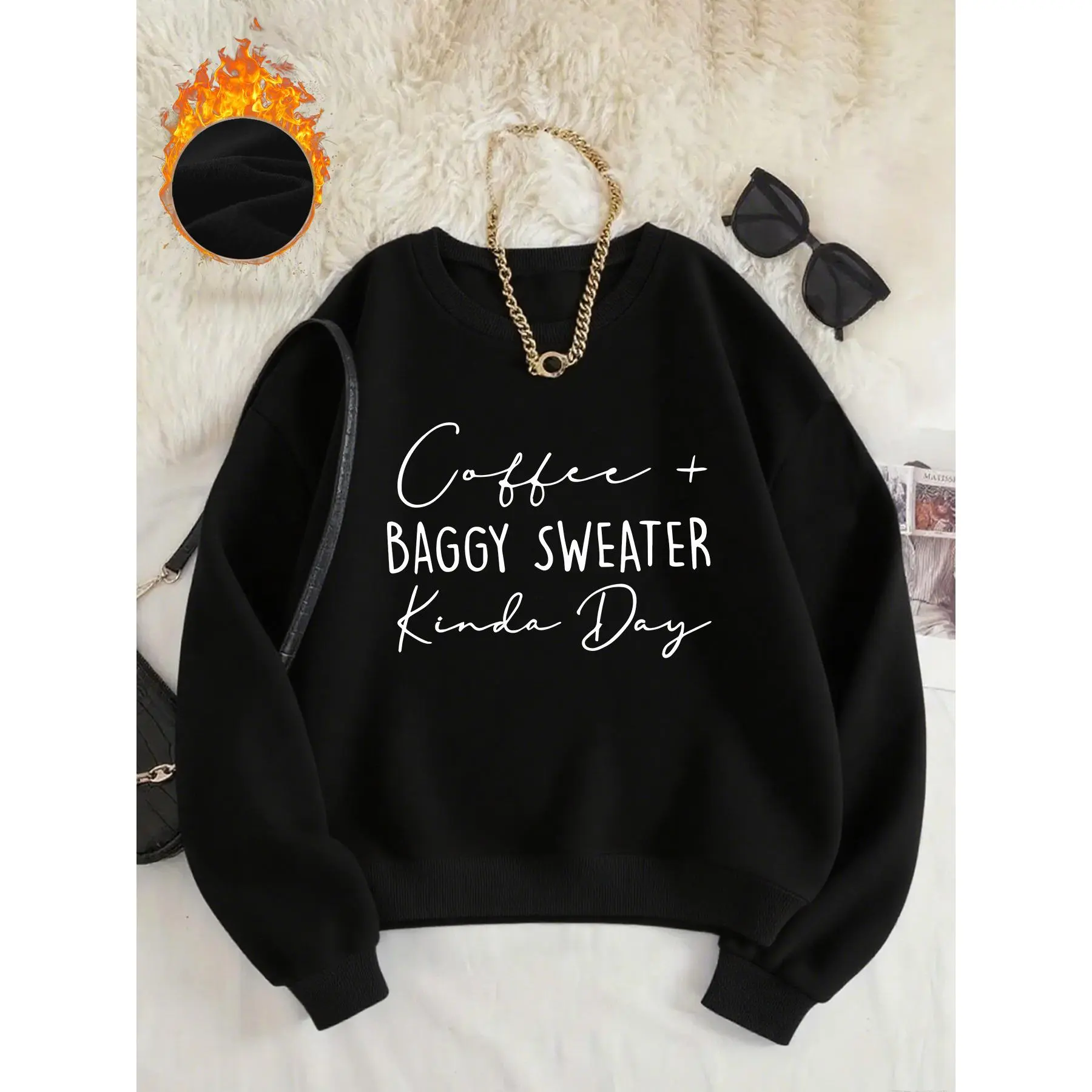 Pattern-printed Sweatshirts, Autumn and Winter Crew Neck Casual Sweatshirts, Women's Clothing.