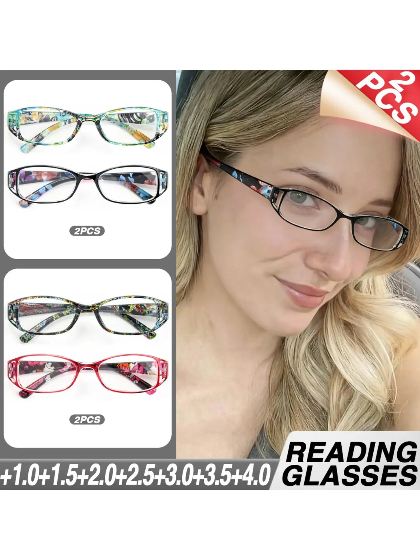 2pcs Fashion Small Frame Rectangle Reading Glasses, Reading Eyeglasses, Retro Print Design, Ultra HD Lenses, Unisex, All Seasons, Anti-Blue Light