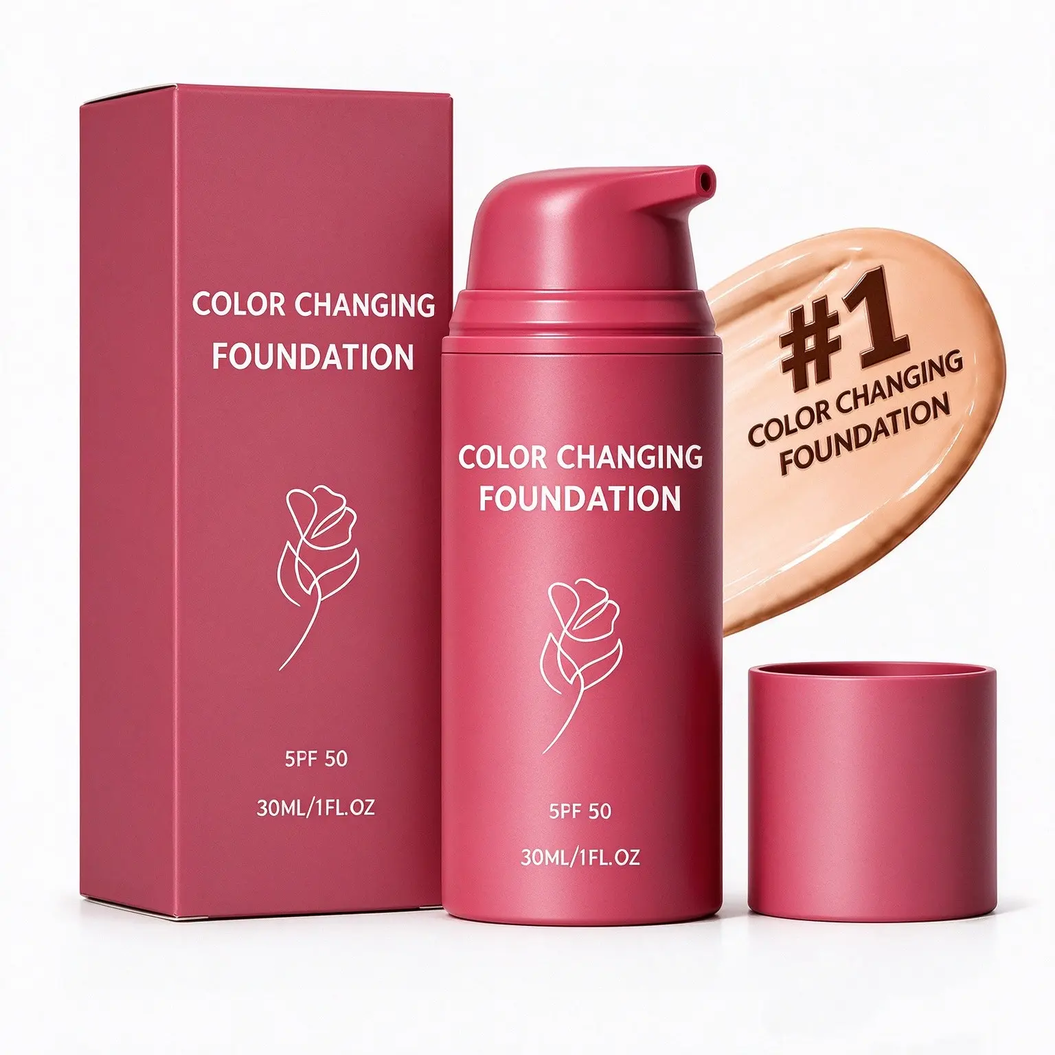 Korean Color Changing Foundation, Auto Adjusting Makeup Tone Deep Hydration, Refines Pores, Blurs Fine Lines Imperfections, All Skin Types for Women, Daily Wear, 1 Fl Oz, SPF 50