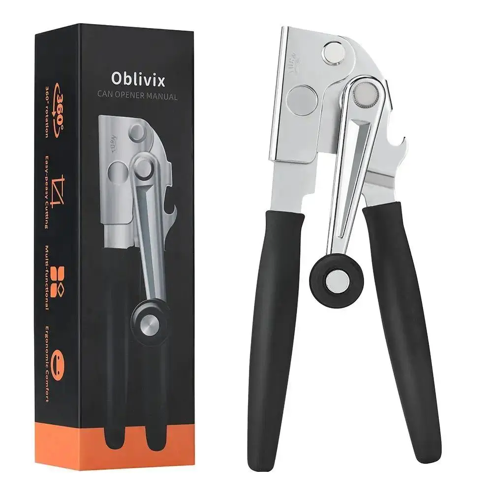 Manual Can Opener with Soft Handles, Commercial Kitchen Can Openers Heavy Duty, Ergonomic Easy-Turn Crank Design for Seniors, Industrial Can Opener for Restaurant