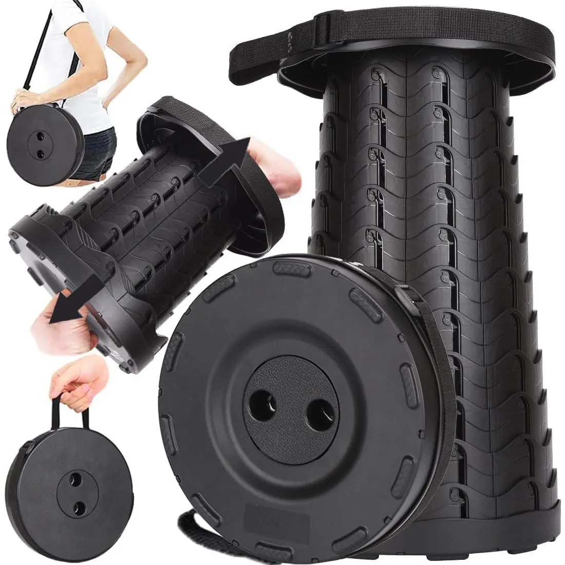 Collapsible Compact Camping Stool for Adults, 400lbs Load Portable Folding Outdoor Hiking Seat