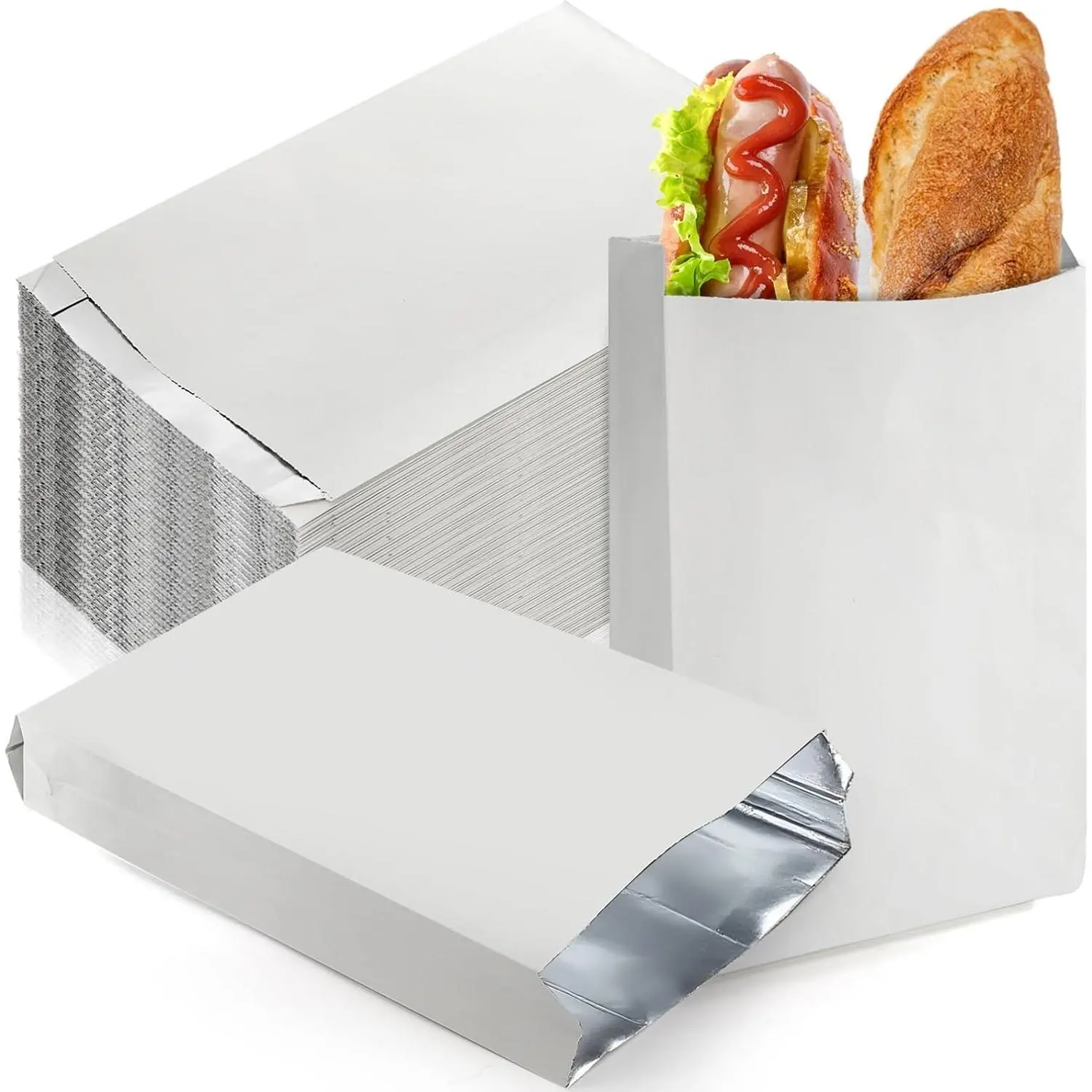 Thick Disposable Foil Hamburger Wrappers - 4 LB Insulated Square Default Sandwich Sleeves, Greaseproof Paper Foil Hot Bags for Breakfast, BBQ, 100 Packs, 6.3" x 1.5" x 10.2"