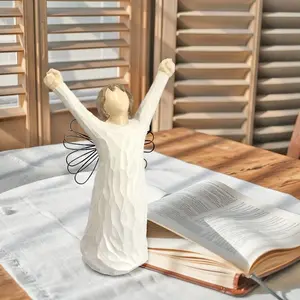 Courage Angel Resin Figurine, Nordic Modern Minimalist Style, 15cm Tall, High-Quality Resin, Iron Wire Wings, Home Decor, Gift Idea