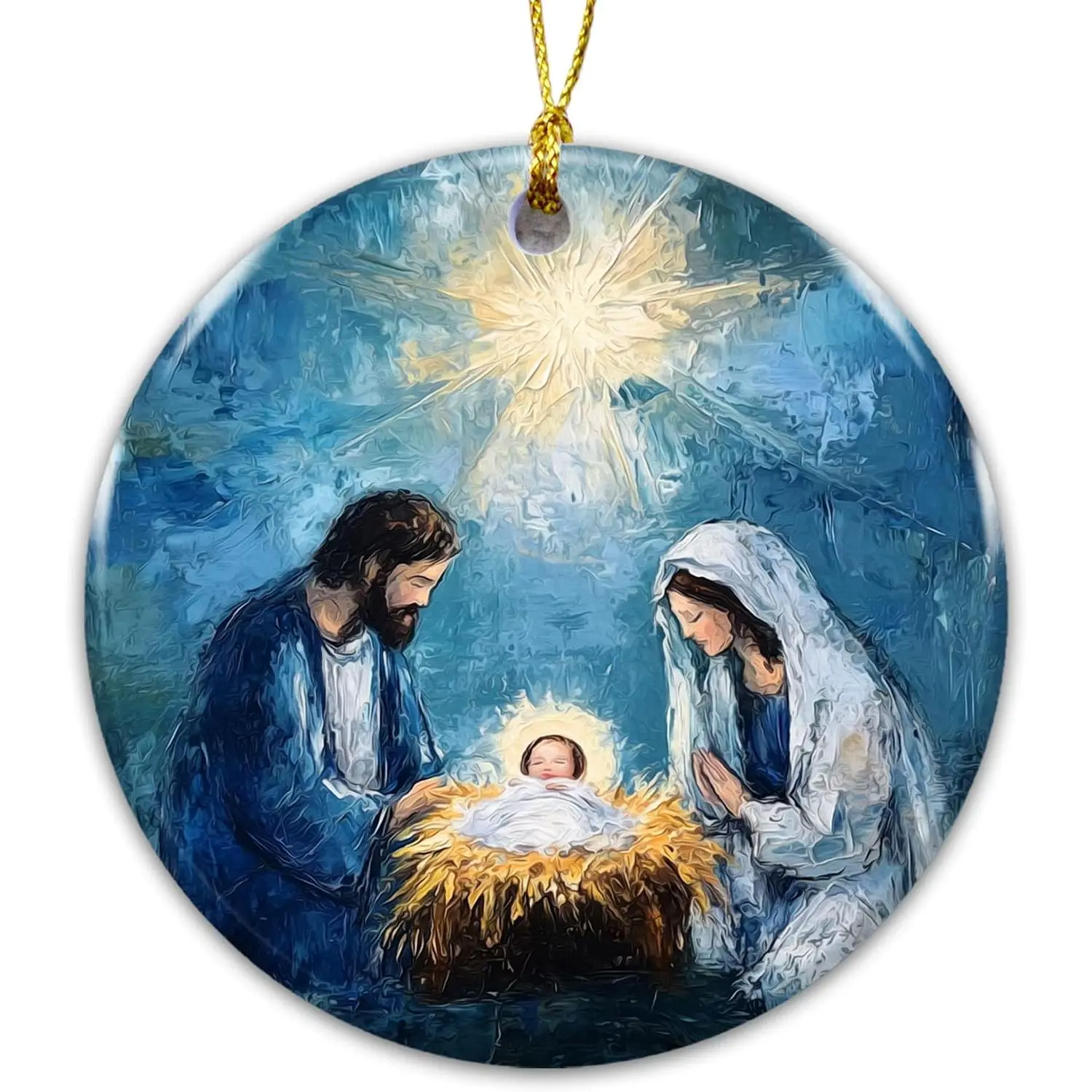Holy Family Nativity Ornament – Ceramic Christmas Tree Decoration – Religious Christian Ornament  – Inspirational Xmas Holiday Décor  for Family  Teachers Church Members
