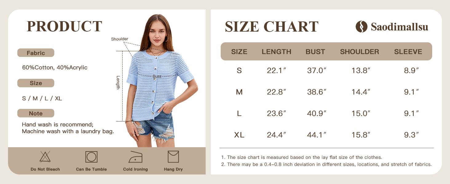 Saodimallsu Womens Crochet Short Sleeve Cardigans Button Up Crew Neck Summer Beach Knit Sweater Tops SpringStatements