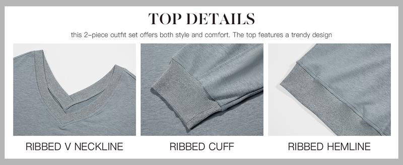 Imily Bela Womens 2 Piece Outfit Lounge Set V Neck Sweatshirt High Waist Pants With Pockets Casual Loose Tracksuits