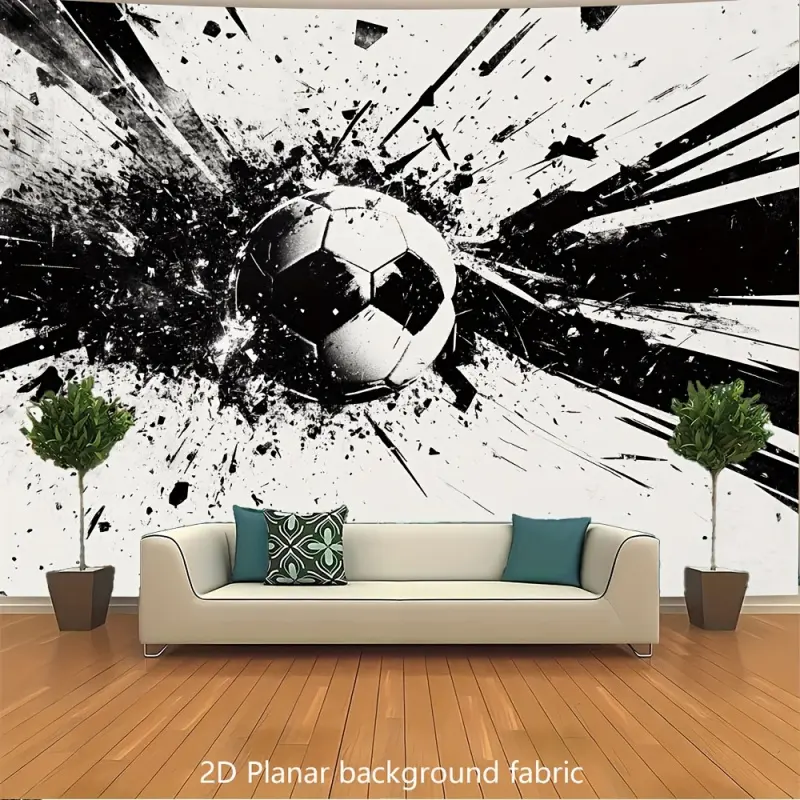 Soccer Explosion Black White Football Kicking Print Polyester  - Sporty  Backdrop, Easy-Hanging Durable 2D Flat Wall Art, Home  for Living Room, Gift for Sports Enthusiasts bedroom Personalized Wall  decorative tapestry wall hanging decor foot outdoor
