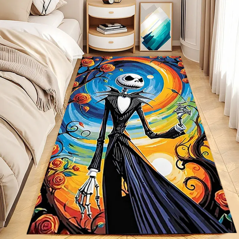 40×120cm/1.31’× 3.94'Halloween Skull Floor Mat, Horror Style Bedroom Bedside Rug, Non-Slip Stain Resistant Easy Care Home Decor Carpet