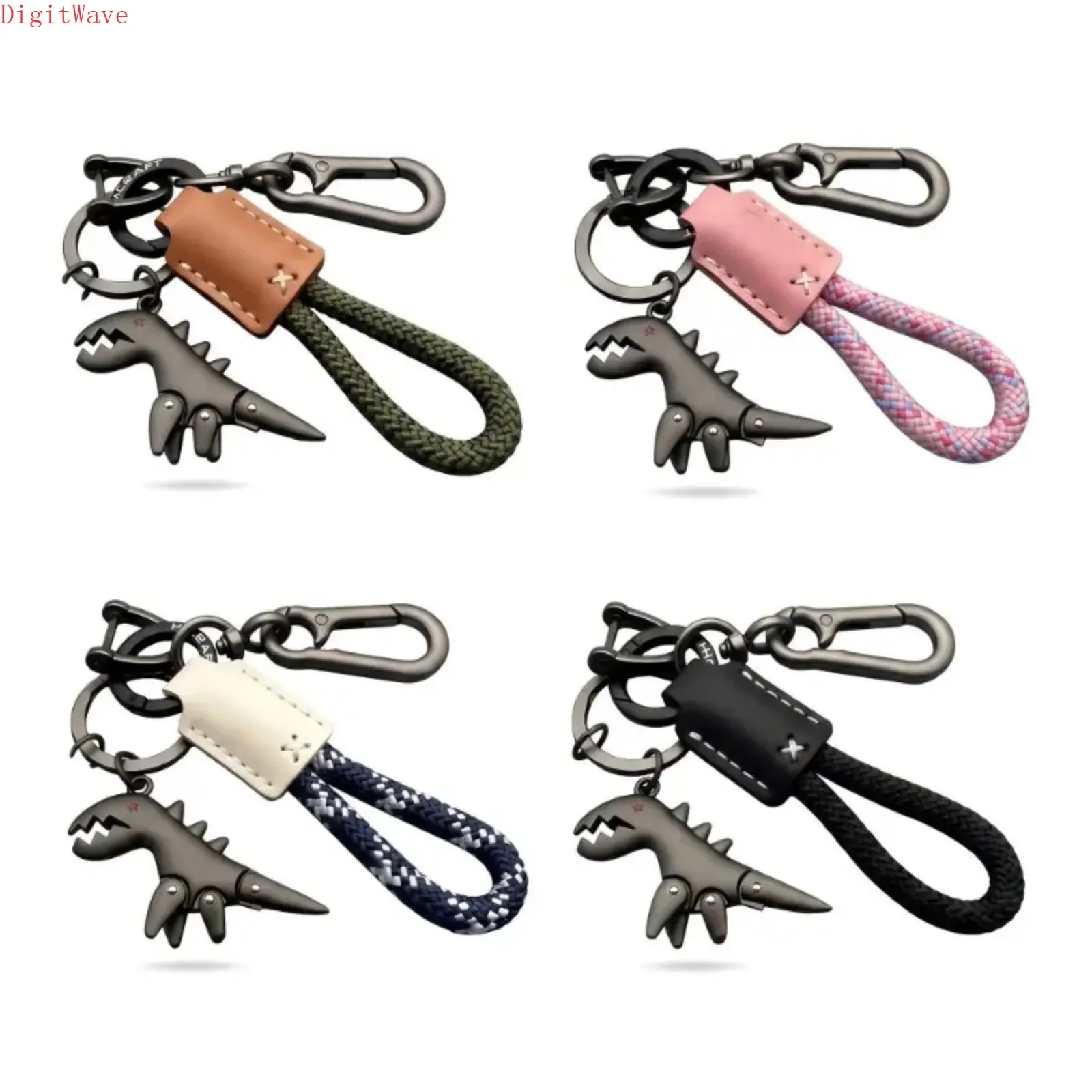 Cute Cartoon Dinosaur Zinc Alloy Keychain for Women, Leather Rope Key Ring Backpack Bag Pendant, Fun Daily Accessory, Ideal for Car Keys, Bag Decoration & Small Holiday Gift