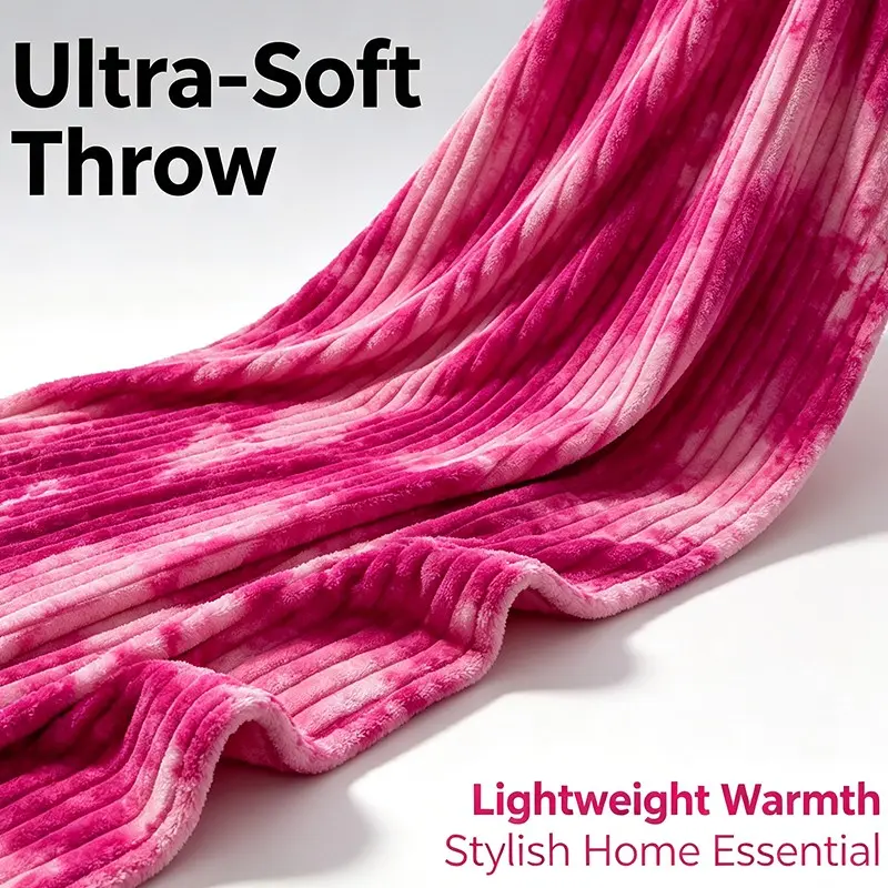 Luxury Striped Ombre Tie Dye Fluffy Throw Blanket, Lightweight Breathable Plush Fuzzy Ribbed Blanket, Cozy Warm Nap Blanket for Home Decor, Decorative Blanket, Soft Throw Blanket