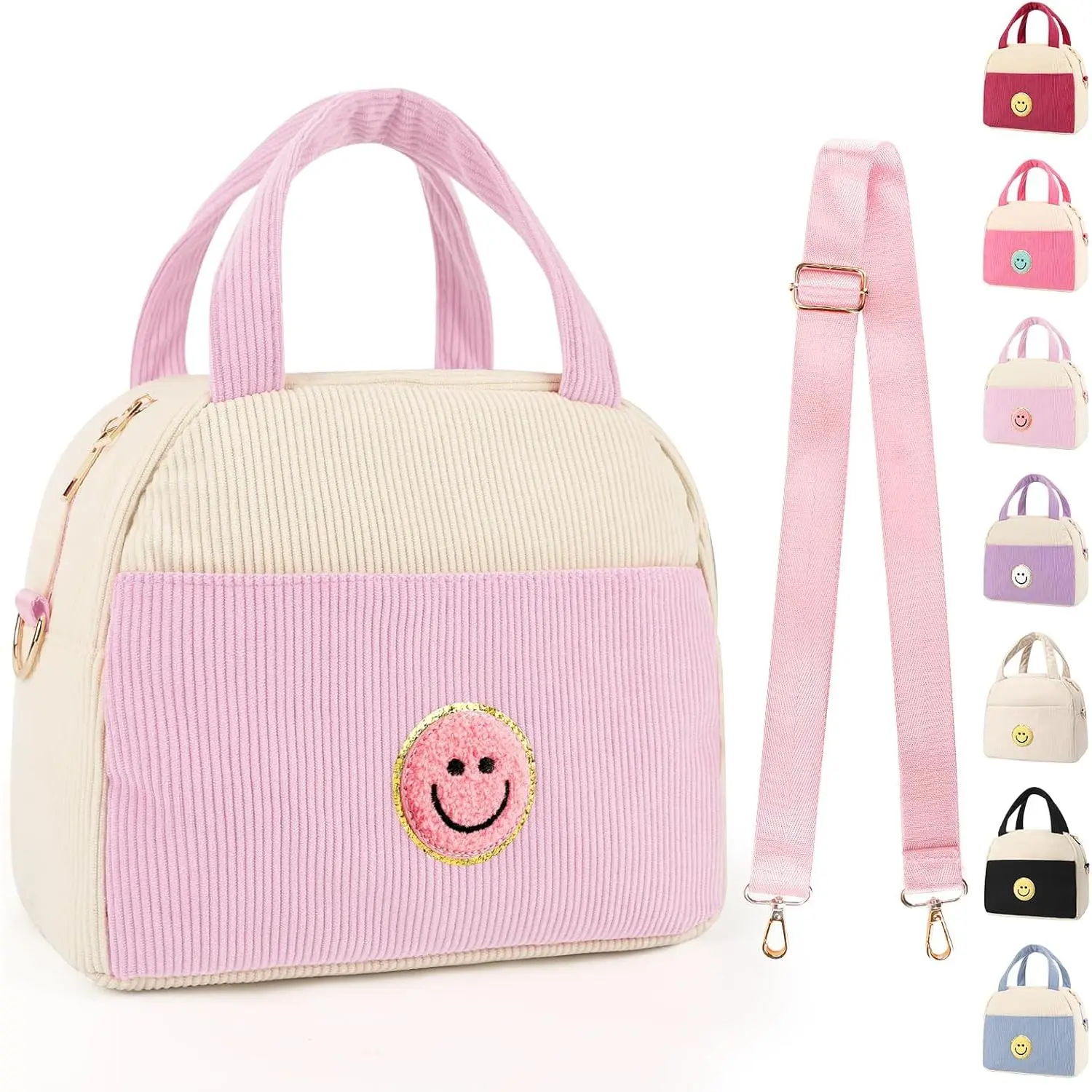 Lunch Bag Lunch Box for Teen Girls Boys  to School (Light ) | Cute Preppy Lunchbox With Adjustable  Strap, Insulated Corduroy Lunch-Boxes Lunch-Bags for Women Work Picnic