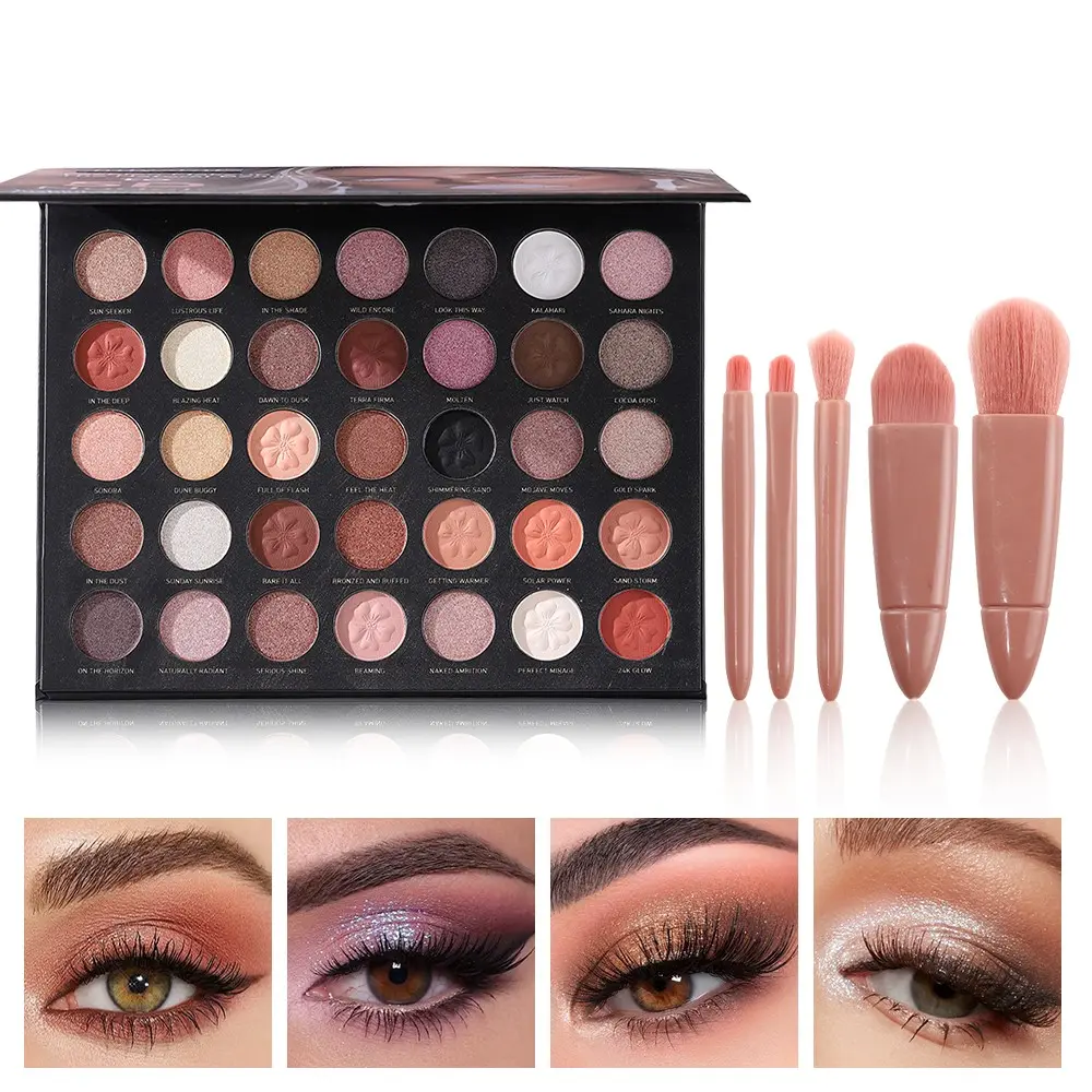 30 Colors Eyeshadow Palette with 5Pcs Portable Makeup Brushes Set, Matte Shimmer Glitter Mixed Shades, Silky Smooth Blendable Texture, High Pigment Long Lasting Anti-fallout Powder, Travel Friendly Eye Makeup Kit Gift for Makeup Beginners & Women