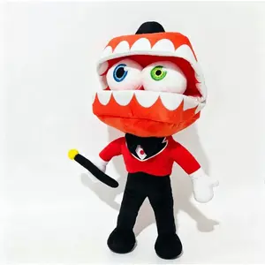 Circus Ringmaster Plush Doll Big Double Teeth Mouth Two Color Eyes Magician Character Stuffed Toy With Magic Wand & Top Hat Horror Cartoon Decor Gift
