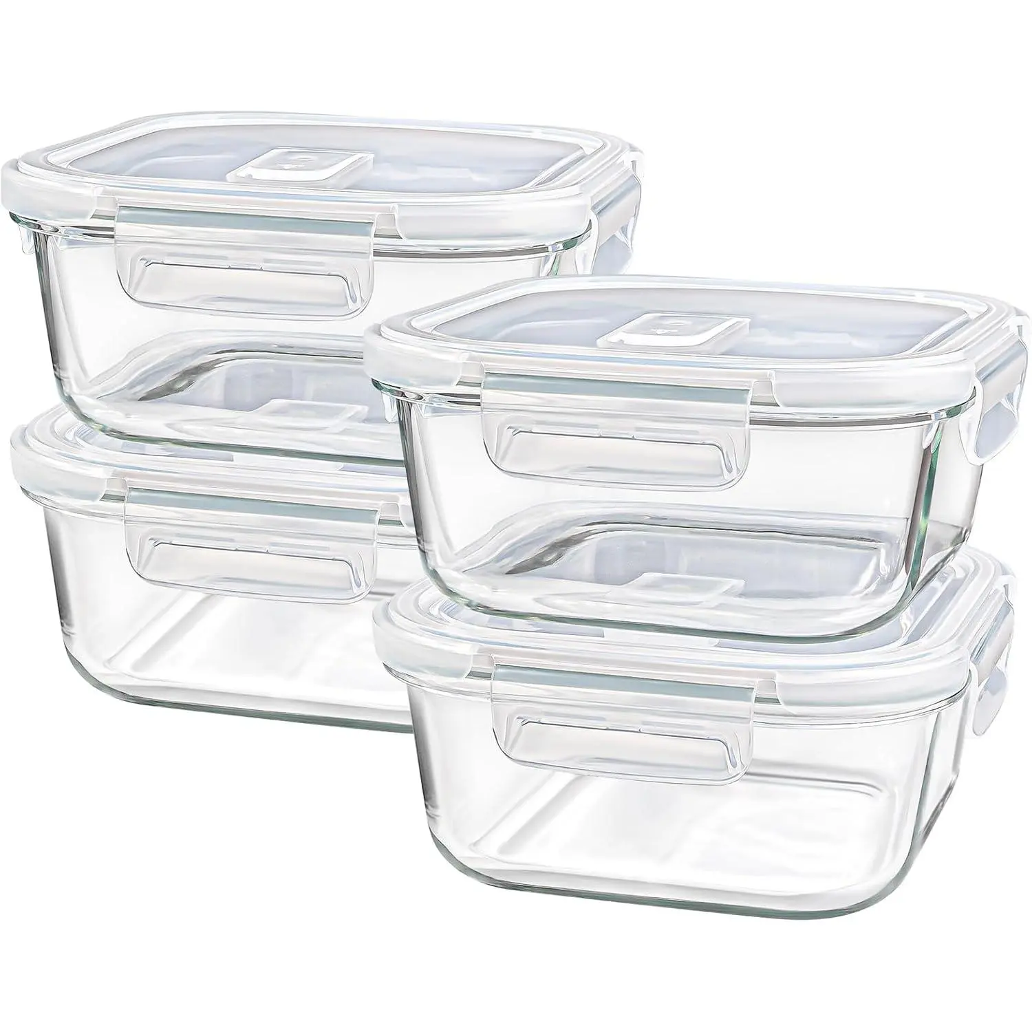 Square Glass Containers with  3 Cup/24 oz, 4 Pack | Borosilicate Glass Bowl | Airtight | Meal Prep | Sandwich | Oven Microwave Freezer Dishwasher Safe | Small  Storage Sets