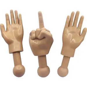 Tiny Hands 4.5-Inch Novelty Toys | Tan Left and Right + Middle Finger Hand | Plastic Puppets with Holding Sticks | Funny Gag Gifts, Figures for Imaginative Playtime