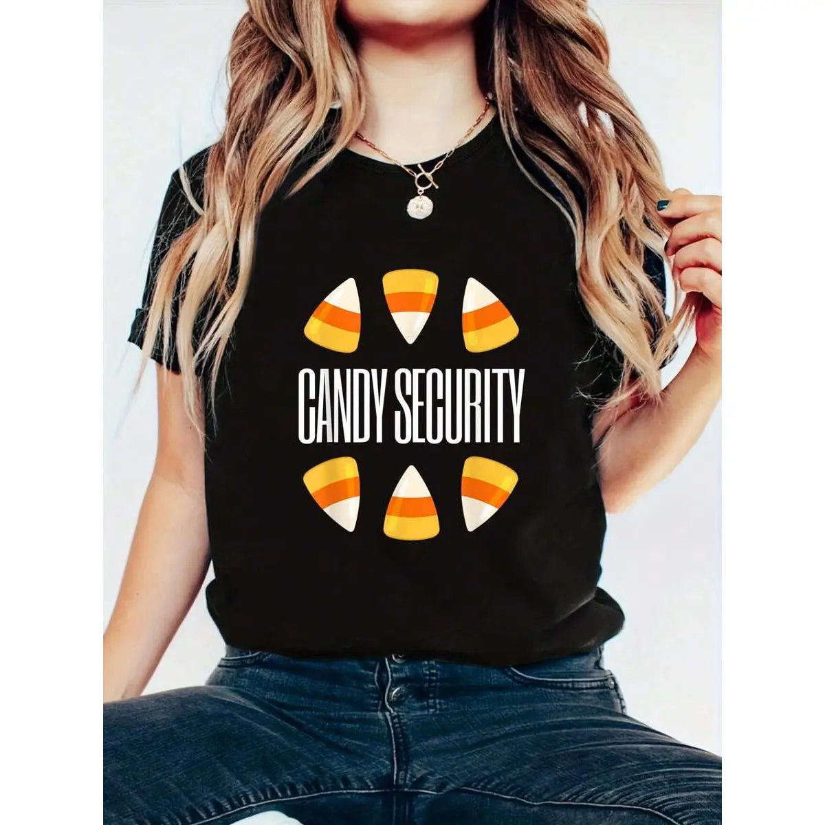 Candy Security - Funny Halloween Candy Corn Gift T-Shirt Graphic Tees Women, Summer Clothes