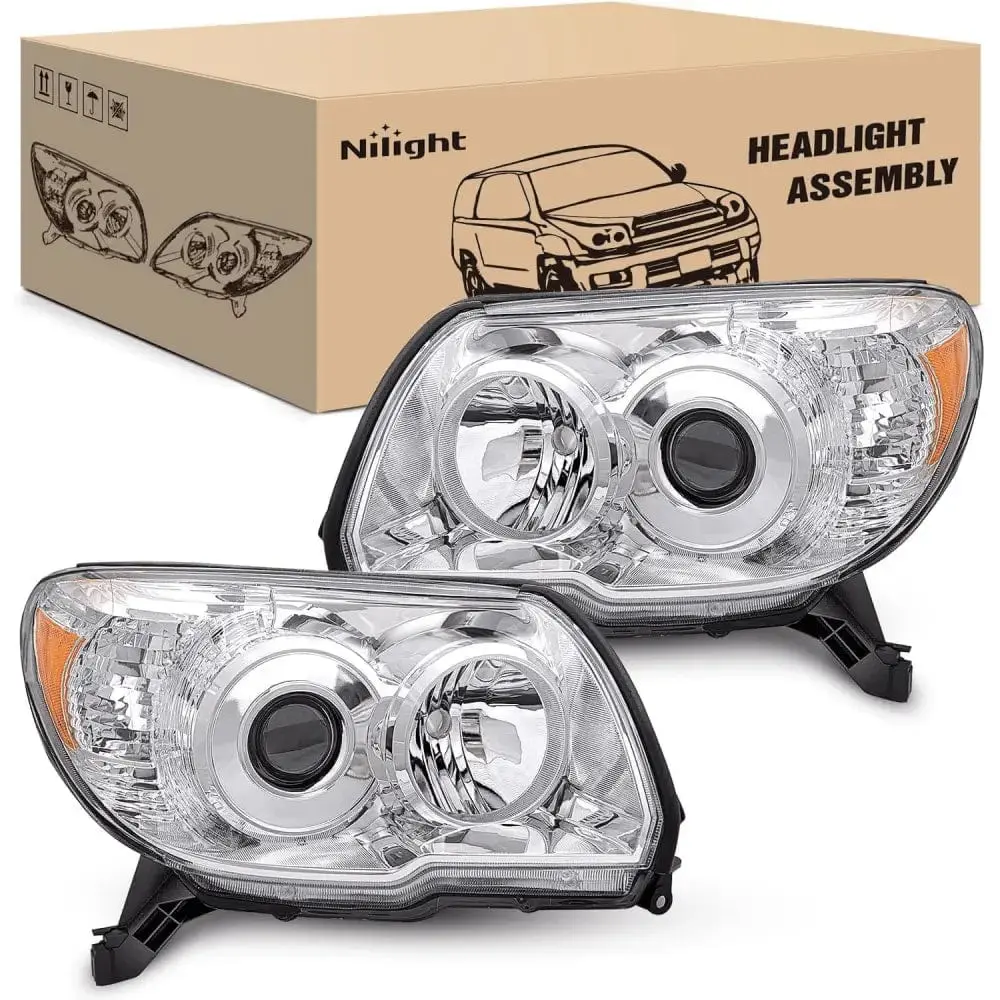 Nilight Headlight Assembly for 2006-2009 Toyota 4Runner, Chrome Housing, Amber Reflector, Waterproof, Moisture Resistant, No Temperature Impact, Upgraded Materials, Easy Installation, Fog Free