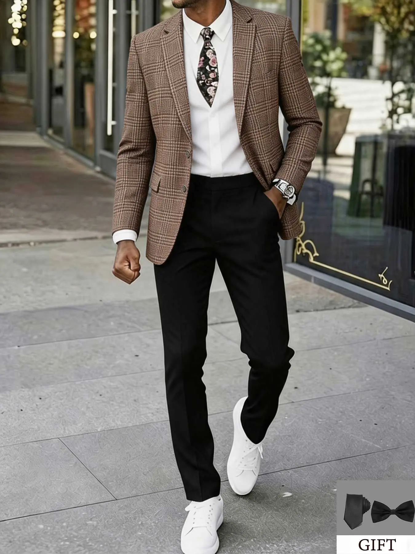 Men's Single-Breasted Suit Jacket, Slim Fit, Plain Surface, Long Sleeve, All Seasons, Ideal for Office, Business, Weddings, Parties, Plaid Jacket