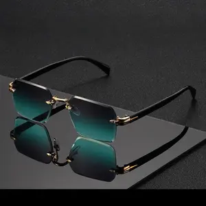 Y2K Rectangle Rimless Sunglasses Luxury Black Gold Frameless Shades Gradient Teal Lens Unisex Lightweight Vintage UV400 Protection Eyewear Summerwins