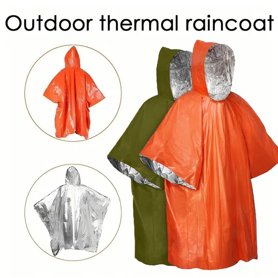 Compact Emergency Raincoat Poncho for Men Women, Lightweight Waterproof Thermal Poncho with Silver Insulated Lining, Portable Foldable Survival Gear for Travel Backpacking