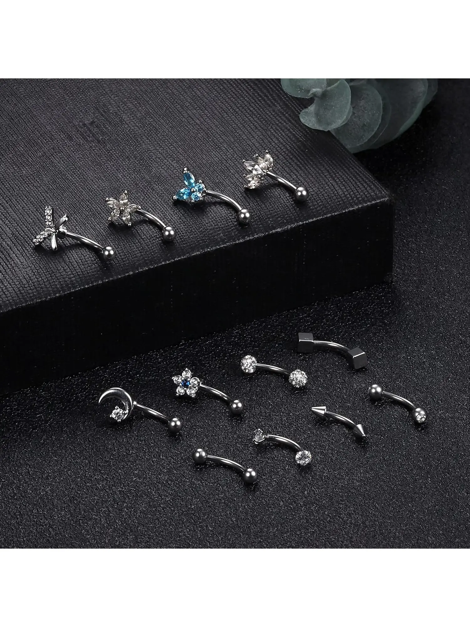 12Pcs Stainless Steel Eyebrow Piercing Jewelry | Curved Barbell Rook Daith Earrings | Everyday Belly Lip Rings