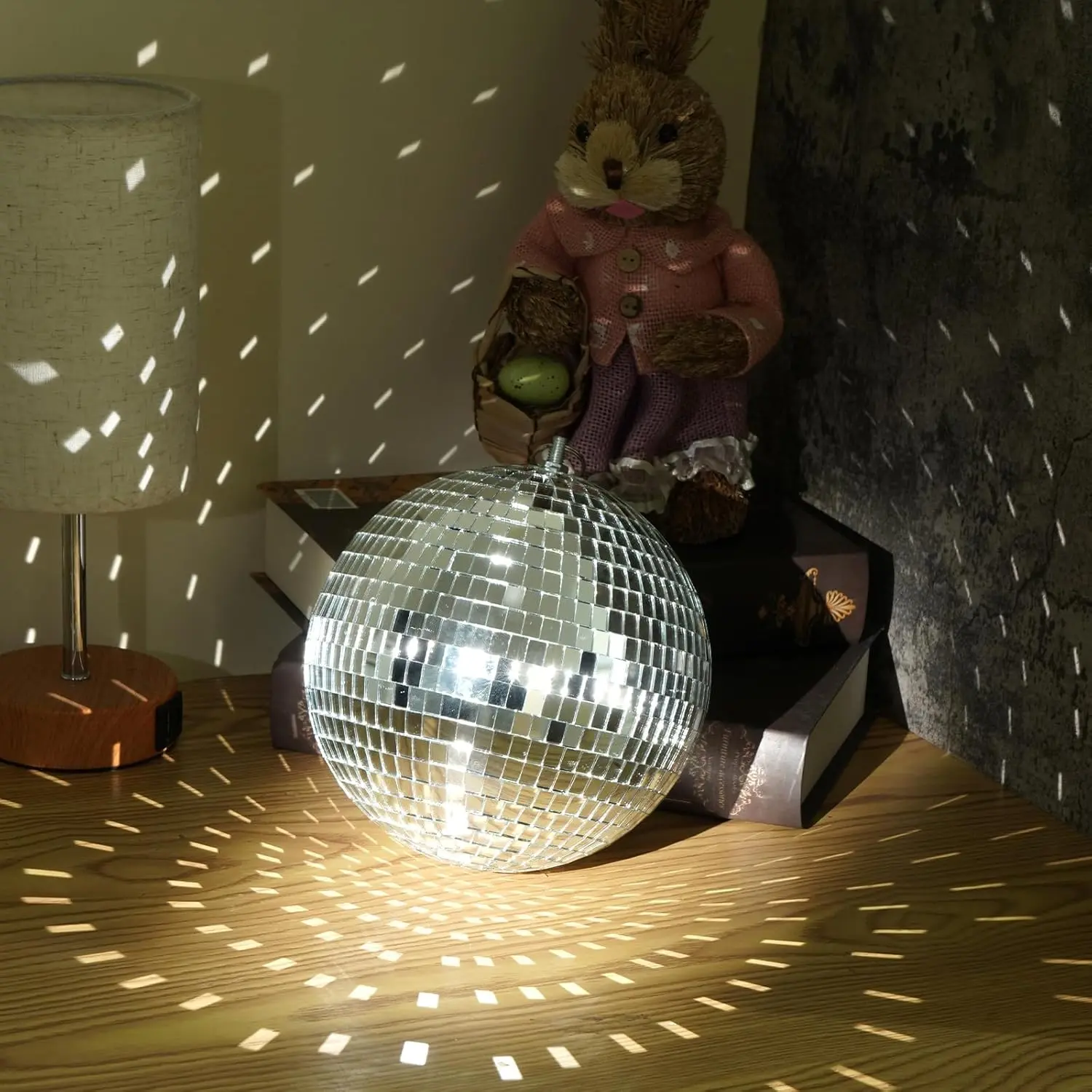 8 in Reflective Mirror Disco Ball with Extras - Hanging Party Light for Party Decorations, DJ Clubs, Stage Decor, Includes 15pcs Replacement Mirrors, Mirror Surface