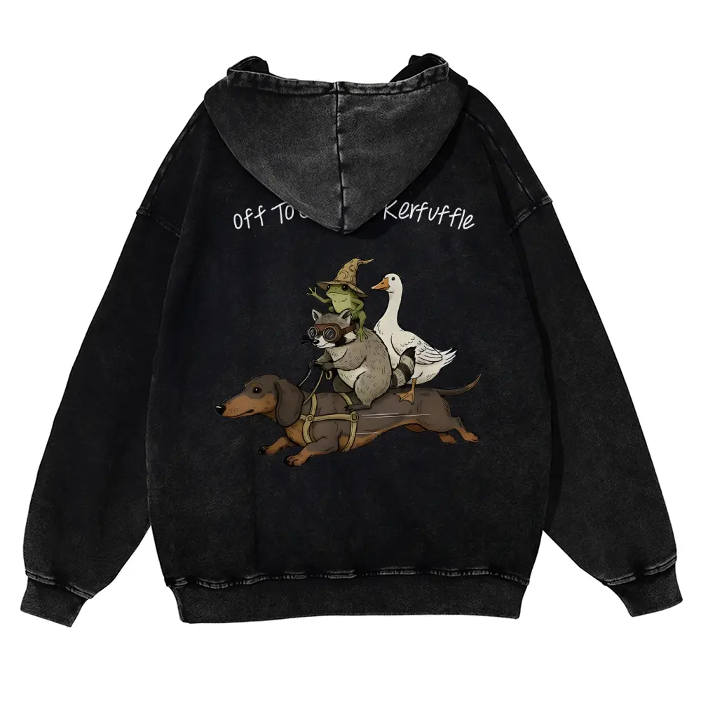 Unisex off To Cause A Kerfuffle Dachshunds, Raccoons, Wizard Frogs, White Geese Graphic hoodie Personalized Pattern Y2k Clothing Round Neck hoodie,Women's Clothing 100% Cotton, Menswear, Top, Vintage Style,Summer Casual Oversized