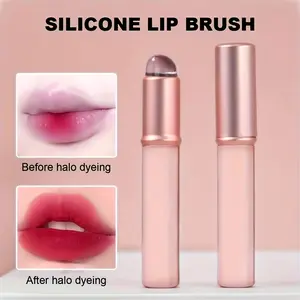 1pc silicone tape covered lip brush, translucent portable silicone lip brush, lipstick brush, round headed lip brush, jelly brush, makeup brush with cover, smudging brush, lip brush