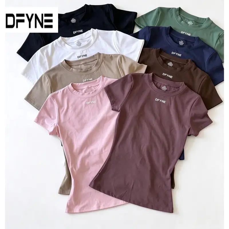 DFYNE Style Women's Quick-Dry Crewneck Short Sleeve Athletic Top, Slim Fit High Stretch Workout Gym T-Shirt, Breathable Moisture Wicking Active Tee for Yoga, Pilates, Training, Running & Everyday Athleisure