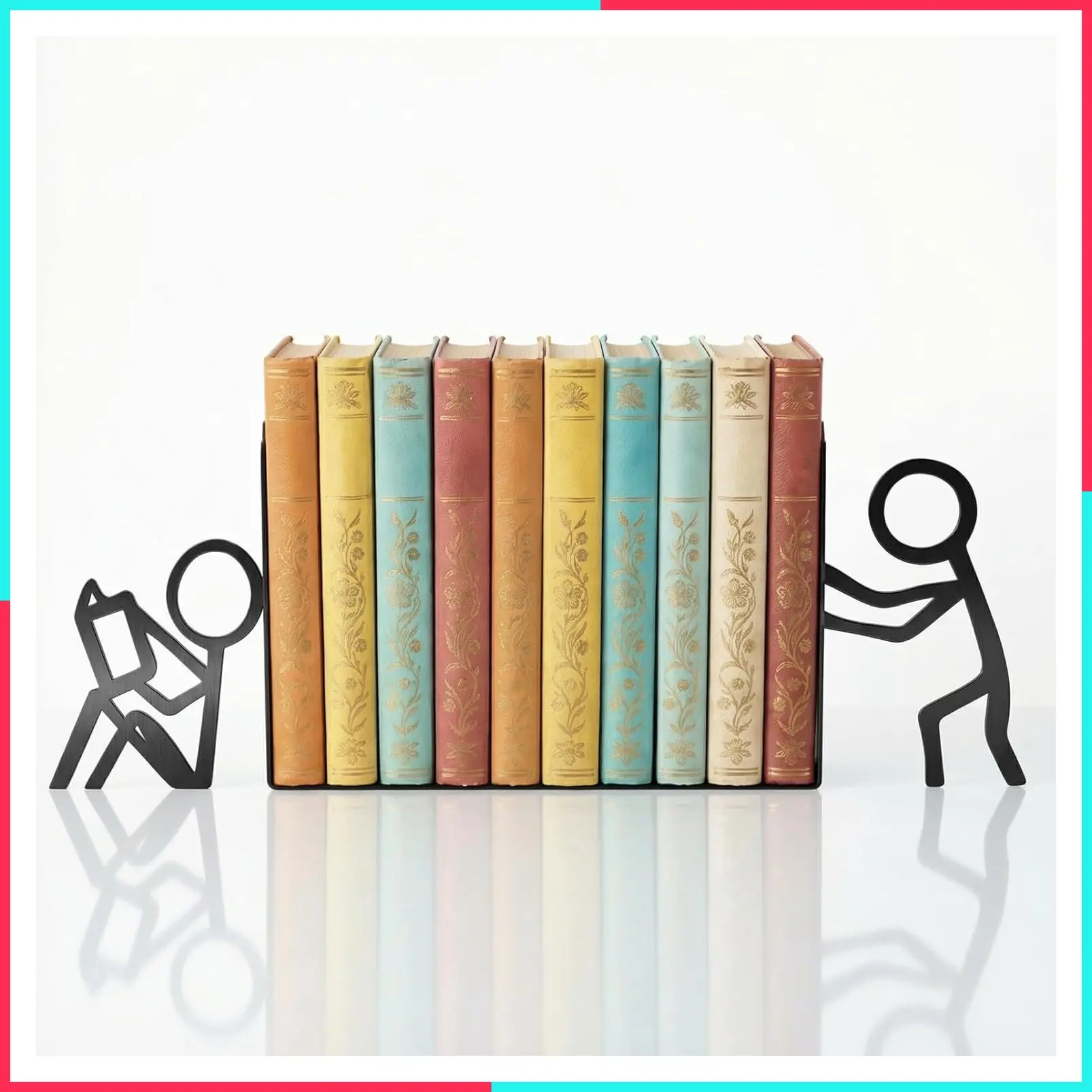 Decorative Metal Bookends Unique Cool Cute Funny Book Ends Reading Decor Bookshelf Decor for Library Office School Living Room, Ideal Gift for Book Lovers (Black)