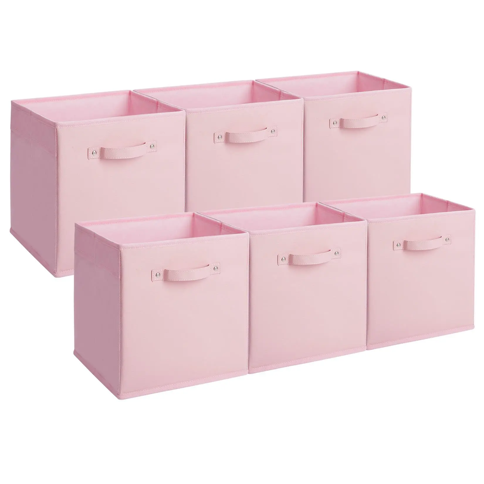 6-Pack Collapsible Fabric Storage Cubes - 11 Inch Collapsible Organizer Bins with Faux Leather Handles - For Shelves & Closet - Clothes & Toys, Black/Gray/Beige/Pink/Brown/White,dorm essentials,home decor