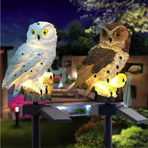 Solar-Powered Waterproof Resin Owl Stake Light, LED Outdoor Garden Decor for Lawn, Christmas Holiday Landscape Lighting