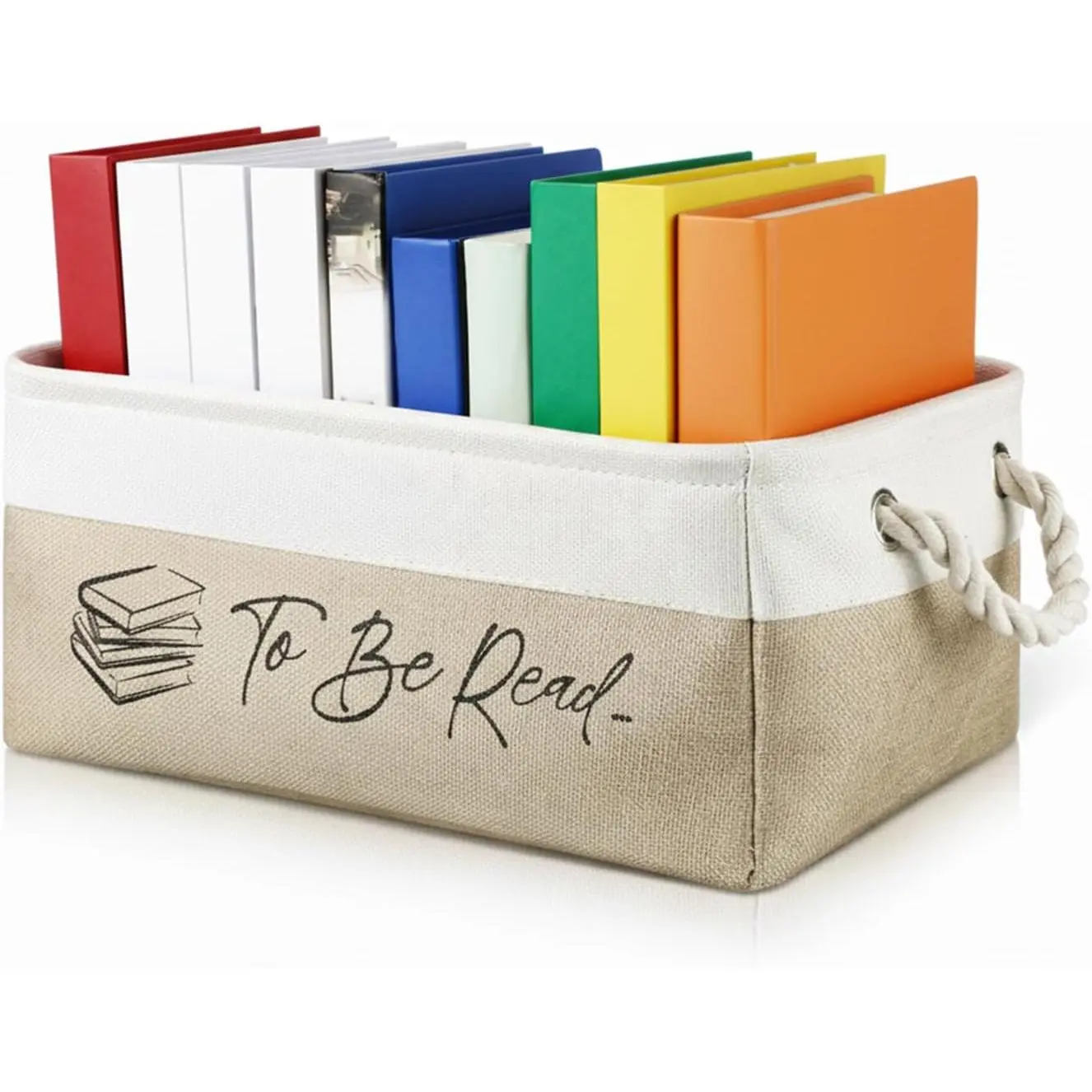 TBR Fabric Book Storage Basket with Rope Handles, Beige | To Be Read Book Organizer for Book Lovers, Teachers and Students, Ideal for Reading Corners, Bedrooms and Classrooms