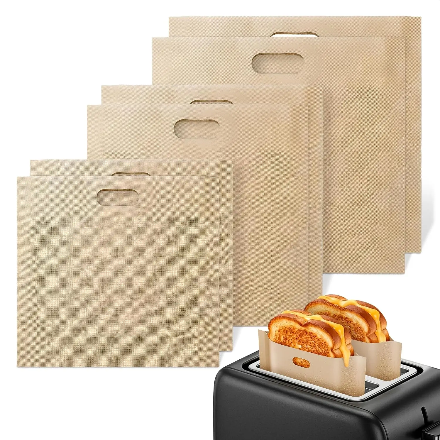 Toaster Bags  6 Pack, 3 Sizes for Melty Grilled Cheese with Zero Mess, Non-Stick Heat Resistant Sandwich Toaster Sleeves to 500°F, Small Medium Large Pouches Fit Standard Wide Slot, Microwave