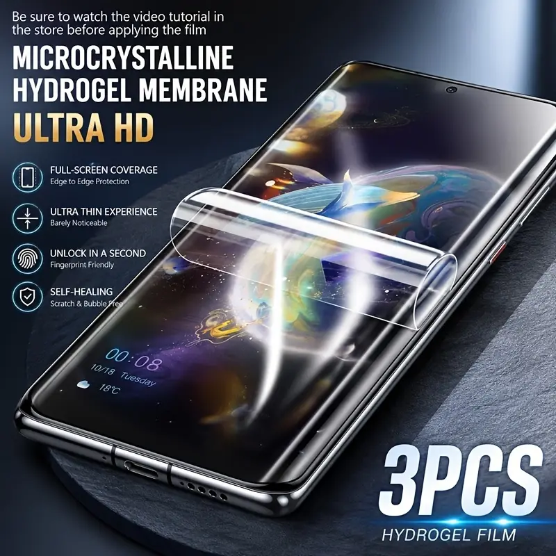 Suitable for 3-piece full-screen hydrogel film for Samsung Galaxy A52/A52 5G/A52s 5G/A53 5G/A54 5G/A55/A55 5G/A70/A70s/A71/A71 5G/A72/A73 5G. Flexible hydrogel film, full-screen coverage, self-healing and scratch-resistant, compatible with phone cases, ea