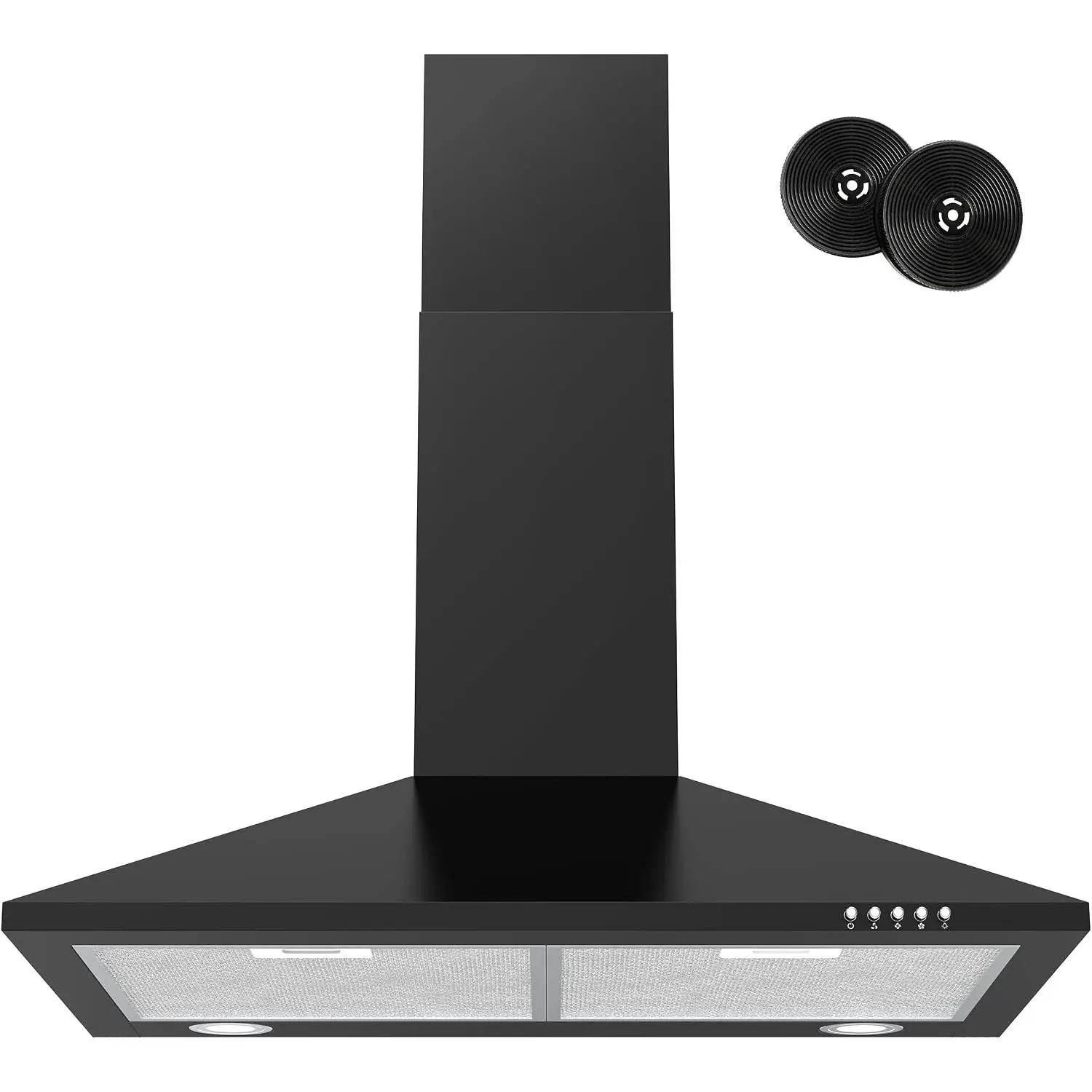 30-in Black Stainless Steel Wall Mount Range Hood for Black Kitchen - Adjustable Height, Chimney Design, LED Lights, 3-Speed Exhaust Fan, Ducted/Ductless Convertible, Mesh Filters, Button Control, Efficient Ventilation