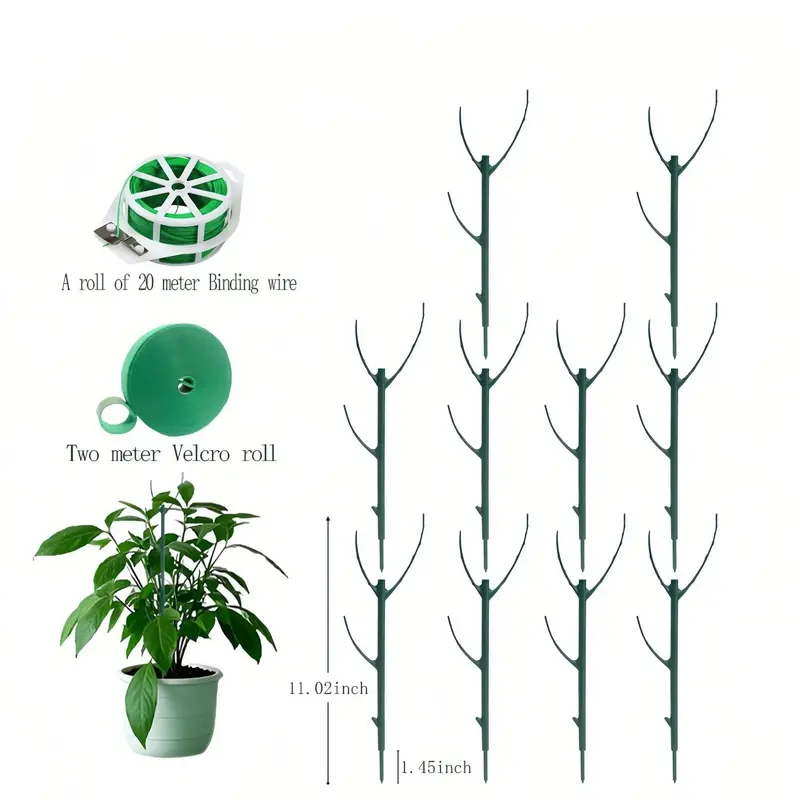 10 Pack Stackable Monstera Plant Support Stakes for Indoor Outdoor Plants Climbing Plant Holder Stick Moss Pole with Velcro Roll & Binding Wire, Climbing Plant Stand