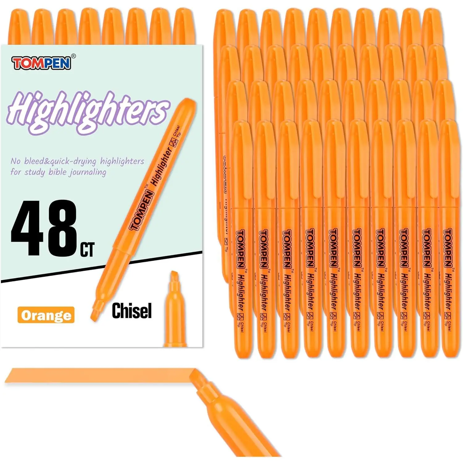 Highlighters Orange 48 Pack, Highlighters No Bleed–Bulk Chisel Tip Highlighter Markers Set for School,Office,Study,Journaling–Smear-Free,Quick Dry–Fluorescent Pens for Teachers Students