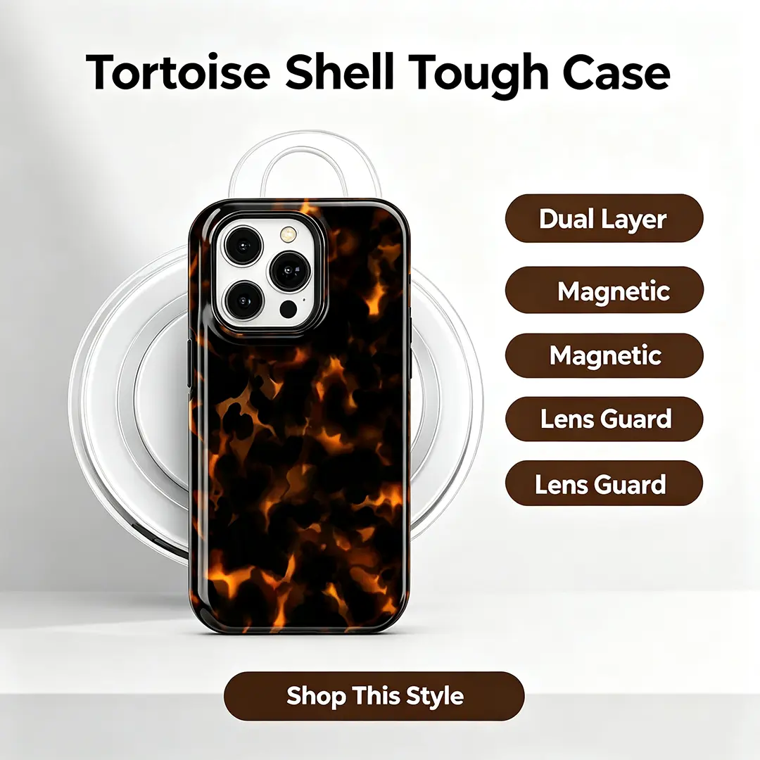 Dark Orange Tortoise Shell MagSafe Compatible Phone Case, Shockproof All-Inclusive Protective Cover, Ideal Gift for Women Men Compatible with iPhone 17 Pro Max, 17 Air, 16,15,14,13 Pro Max glossy 2-in-1 design magnetic