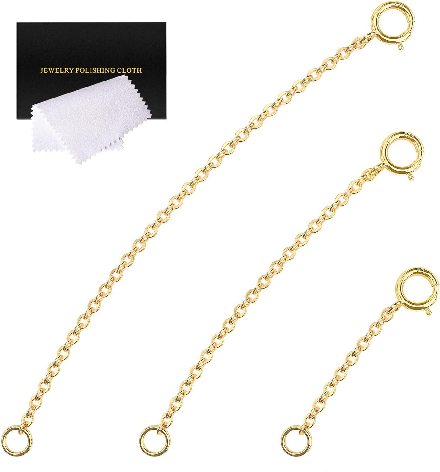 Gold Necklace Extenders 14k Gold Plated Extender 925 Sterling Silver Extension Bracelet Extender Gold Chainers for Necklases 3 Pcs (1 2 3 Inch)(Gold)