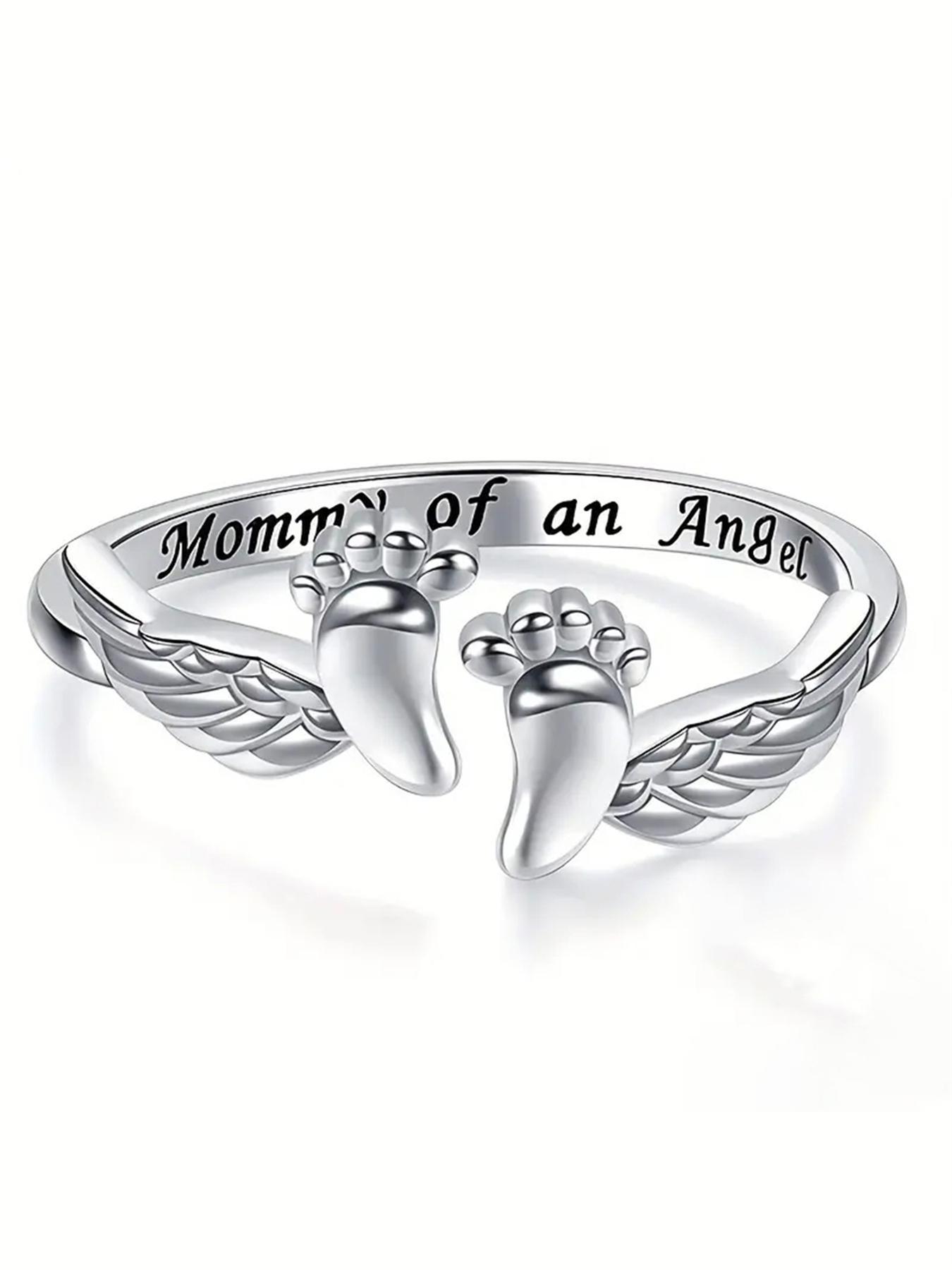Mother's Day Gift Letter & Wing Design Cuff Ring, Commemorative Ring, Fashionable Jewelry for Women, Elegant All-match Fashion Accessories for Daily Wear