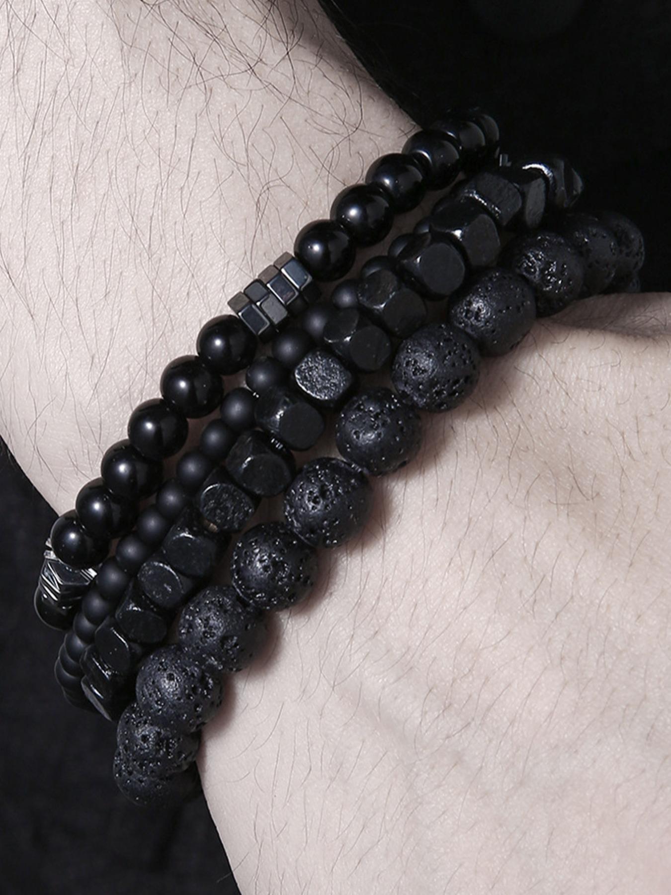 Men's Fashion Stone Beaded Bracelet Set, 4 Counts Casual Trendy Beaded Bracelets, Fashion Accessories for Daily Wear, Trendy All-match & Exquisite Jewelry for Birthday Gift, Bracelets Stack, Beads Bracelets
