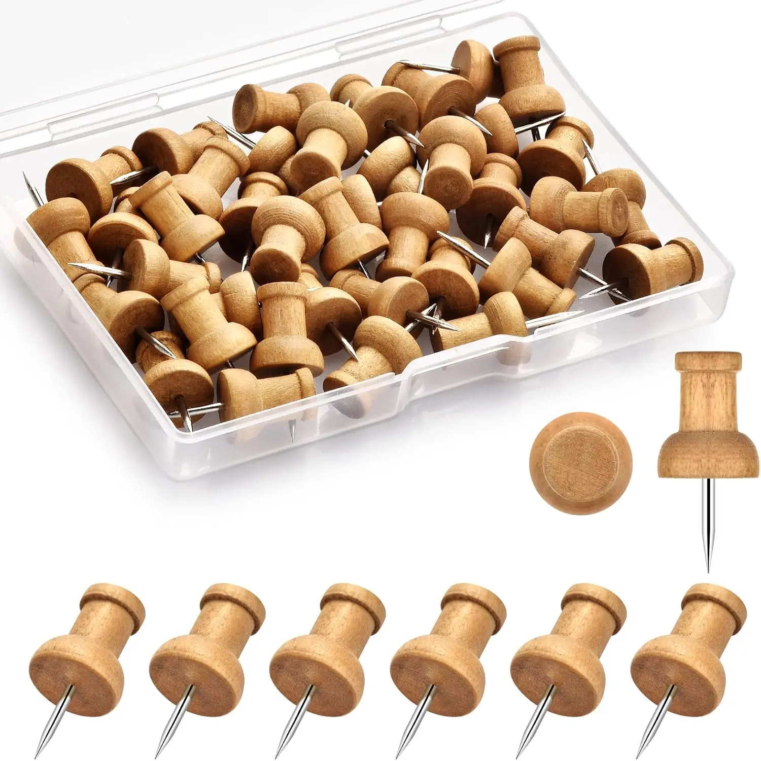 40 count  Push Pins, Decorative Thumb Tacks, Wooden Pins and Tacks, Cork Board Thumbtacks, Cute Thumbtack for Wall and Bulletin Board, Map Pins
