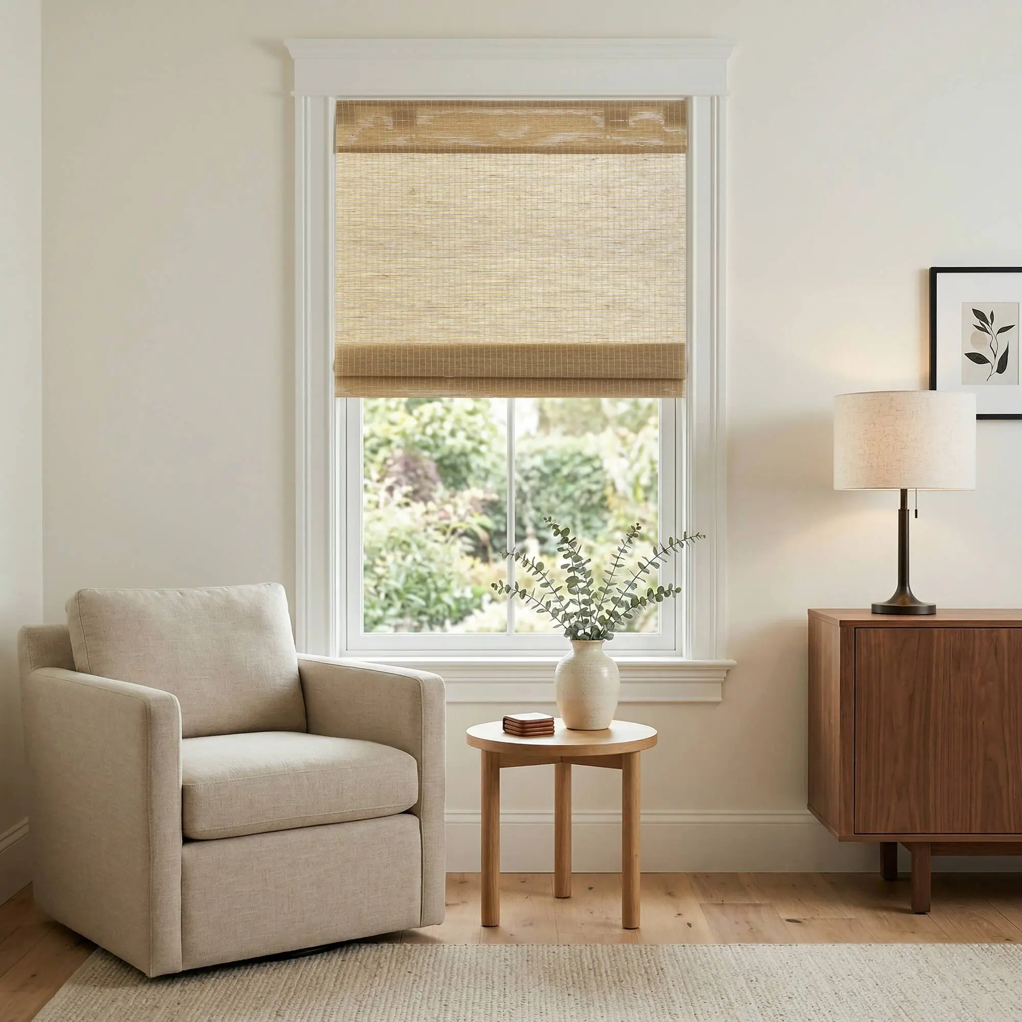ARCH 35x64 Inch No Drill Natural Woven Light Filtering Cordless Roman Shade, Neutral Beige Window Blind for Living Room Bedroom Kitchen, Easy Install Fabric Roll Up Shade, 1 Piece, Home Furniture and Household Product Search Terms