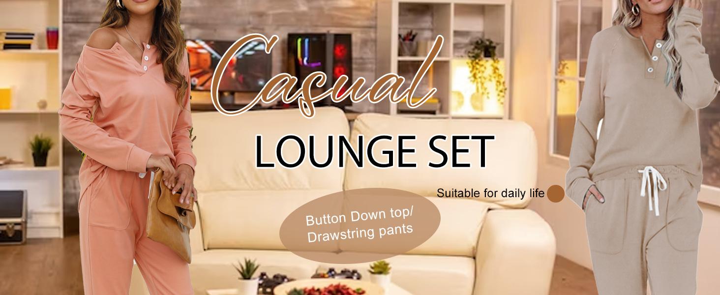 WIHOLL Two Piece Outfits for Women Lounge Sets Button Down Sweatshirt Sweatpants Sweatsuits Set with Pockets SpringStatements