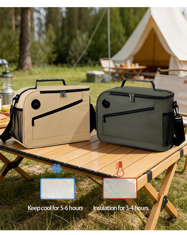 Thermometer insulated bag, outdoor fresh-keeping ice bag, large-capacity lunch bag, multi-functional lunch box storage bag, insulated picnic bag